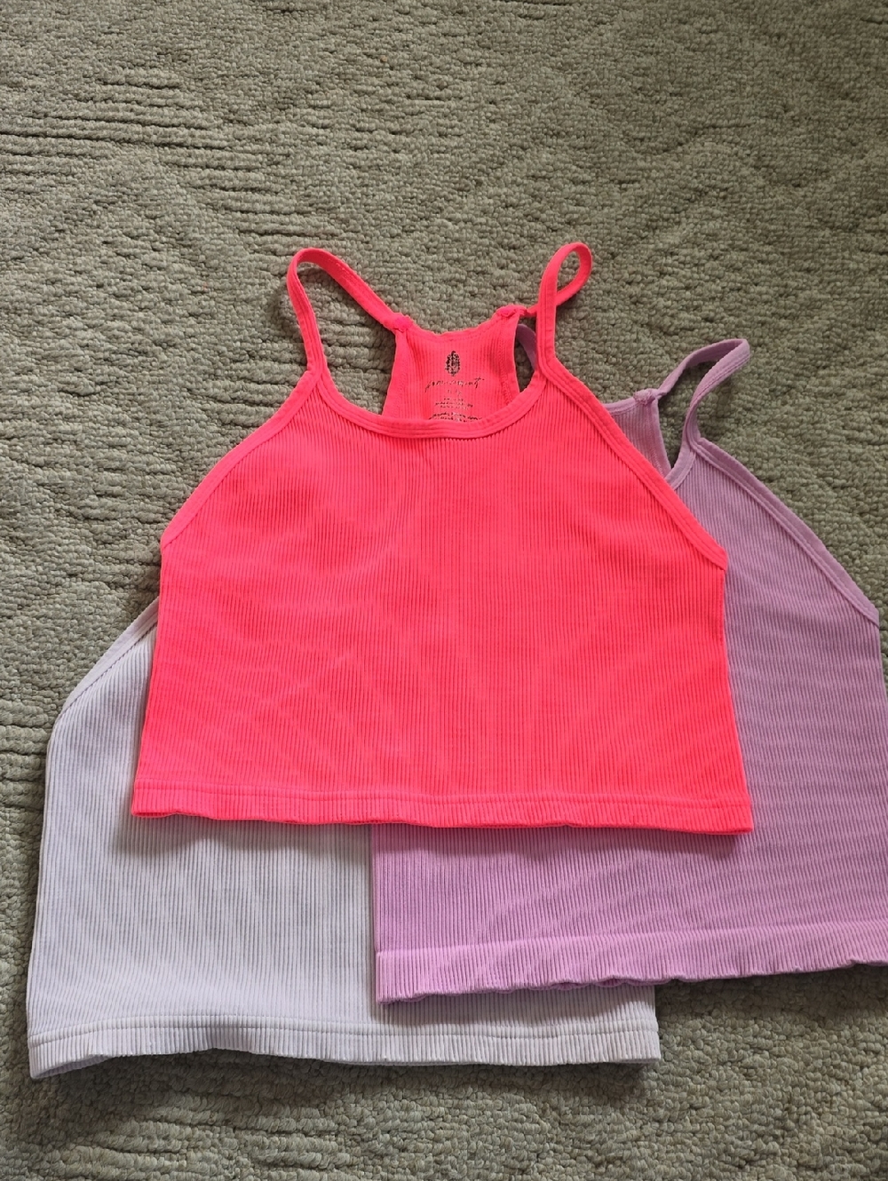 3-Pack Ribbed Crop Tank Tops - Neon Pink, Lavender, Light Pink